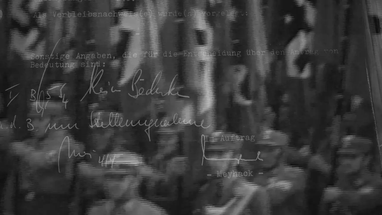 Footage from the film and pages from the German files